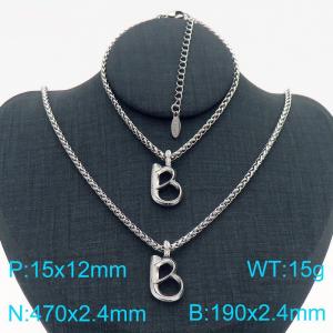 Silver Color Stainless Steel Capital Letters B Basket Chain Necklace Bracelets For Women Men - KS220000-Z