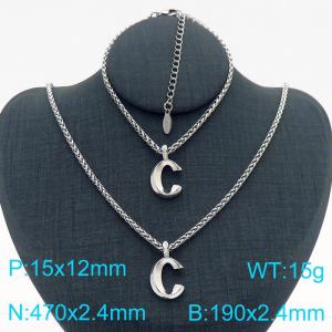 Silver Color Stainless Steel Capital Letters C Basket Chain Necklace Bracelets For Women Men - KS220001-Z