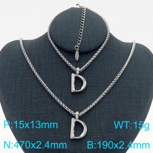 Silver Color Stainless Steel Capital Letters D Basket Chain Necklace Bracelets For Women Men - KS220002-Z