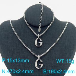 Silver Color Stainless Steel Capital Letters G Basket Chain Necklace Bracelets For Women Men - KS220005-Z