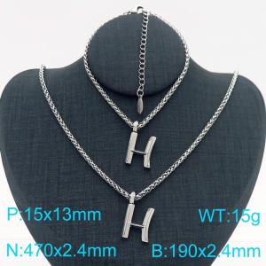 Silver Color Stainless Steel Capital Letters H Basket Chain Necklace Bracelets For Women Men - KS220006-Z