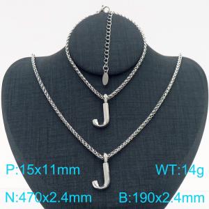 Silver Color Stainless Steel Capital Letters J Basket Chain Necklace Bracelets For Women Men - KS220008-Z