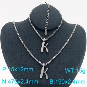 Silver Color Stainless Steel Capital Letters K Basket Chain Necklace Bracelets For Women Men - KS220009-Z