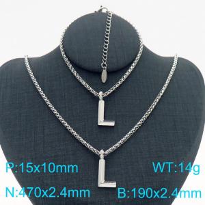 Silver Color Stainless Steel Capital Letters L Basket Chain Necklace Bracelets For Women Men - KS220010-Z