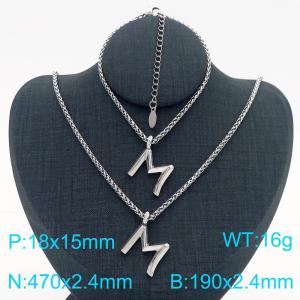 Silver Color Stainless Steel Capital Letters M Basket Chain Necklace Bracelets For Women Men - KS220011-Z