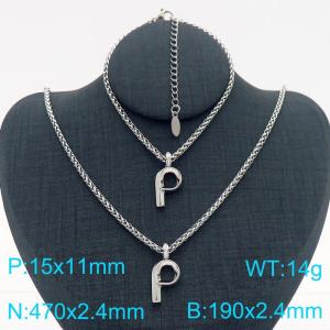 Silver Color Stainless Steel Capital Letters P Basket Chain Necklace Bracelets For Women Men - KS220014-Z