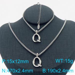 Silver Color Stainless Steel Capital Letters Q Basket Chain Necklace Bracelets For Women Men - KS220015-Z