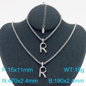 Silver Color Stainless Steel Capital Letters R Basket Chain Necklace Bracelets For Women Men - KS220016-Z