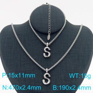 Silver Color Stainless Steel Capital Letters S Basket Chain Necklace Bracelets For Women Men - KS220017-Z