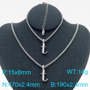 Silver Color Stainless Steel Letters t Basket Chain Necklace Bracelets For Women Men - KS220018-Z