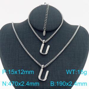 Silver Color Stainless Steel Capital Letters U Basket Chain Necklace Bracelets For Women Men - KS220019-Z