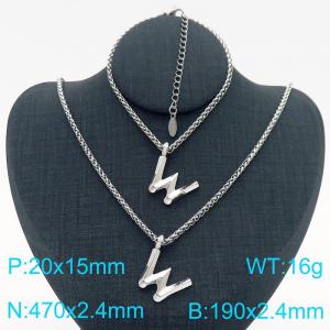 Silver Color Stainless Steel Capital Letters W Basket Chain Necklace Bracelets For Women Men - KS220021-Z