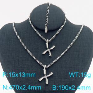 Silver Color Stainless Steel Capital Letters X Basket Chain Necklace Bracelets For Women Men - KS220022-Z