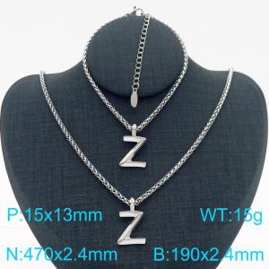 Silver Color Stainless Steel Capital Letters Z Basket Chain Necklace Bracelets For Women Men - KS220024-Z