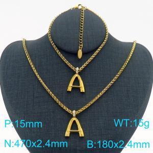 Gold Color Stainless Steel Capital Letters A Basket Chain Necklace Bracelets For Women Men - KS220025-Z