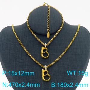 Gold Color Stainless Steel Capital Letters B Basket Chain Necklace Bracelets For Women Men - KS220026-Z