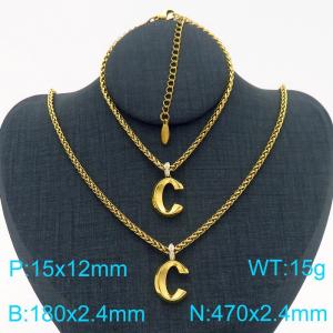 Gold Color Stainless Steel Capital Letters C Basket Chain Necklace Bracelets For Women Men - KS220027-Z