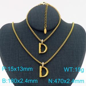 Gold Color Stainless Steel Capital Letters D Basket Chain Necklace Bracelets For Women Men - KS220028-Z