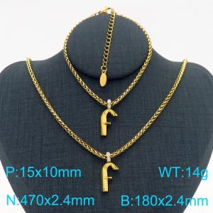 Gold Color Stainless Steel Letters f Basket Chain Necklace Bracelets For Women Men - KS220030-Z