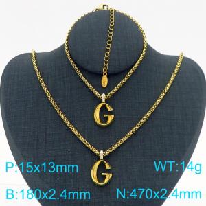 Gold Color Stainless Steel Capital Letters G Basket Chain Necklace Bracelets For Women Men - KS220031-Z