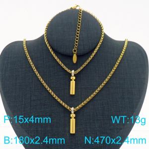 Gold Color Stainless Steel Capital Letters i Basket Chain Necklace Bracelets For Women Men - KS220033-Z