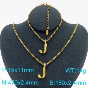 Gold Color Stainless Steel Capital Letters J Basket Chain Necklace Bracelets For Women Men - KS220034-Z