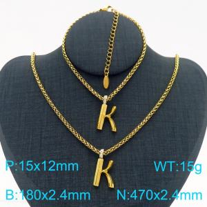 Gold Color Stainless Steel Capital Letters K Basket Chain Necklace Bracelets For Women Men - KS220035-Z