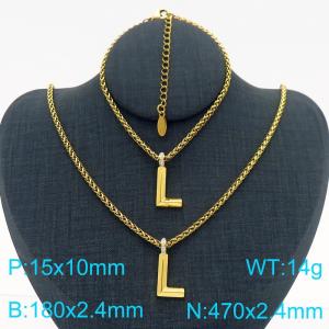 Gold Color Stainless Steel Capital Letters L Basket Chain Necklace Bracelets For Women Men - KS220036-Z