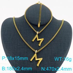 Gold Color Stainless Steel Capital Letters M Basket Chain Necklace Bracelets For Women Men - KS220037-Z