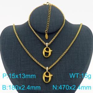 Gold Color Stainless Steel Capital Letters O Basket Chain Necklace Bracelets For Women Men - KS220039-Z