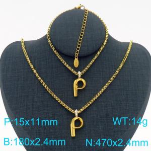 Gold Color Stainless Steel Capital Letters P Basket Chain Necklace Bracelets For Women Men - KS220040-Z