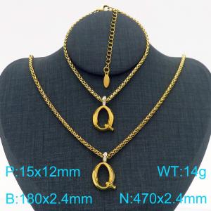 Gold Color Stainless Steel Capital Letters Q Basket Chain Necklace Bracelets For Women Men - KS220041-Z