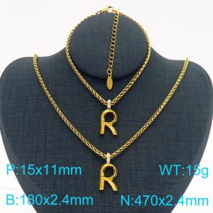 Gold Color Stainless Steel Capital Letters R Basket Chain Necklace Bracelets For Women Men - KS220042-Z