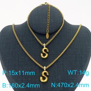 Gold Color Stainless Steel Capital Letters S Basket Chain Necklace Bracelets For Women Men - KS220043-Z