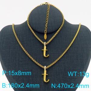 Gold Color Stainless Steel Capital Letters t Basket Chain Necklace Bracelets For Women Men - KS220044-Z