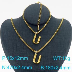 Gold Color Stainless Steel Capital Letters U Basket Chain Necklace Bracelets For Women Men - KS220045-Z