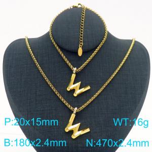 Gold Color Stainless Steel Capital Letters W Basket Chain Necklace Bracelets For Women Men - KS220047-Z