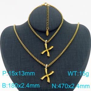 Gold Color Stainless Steel Capital Letters X Basket Chain Necklace Bracelets For Women Men - KS220048-Z