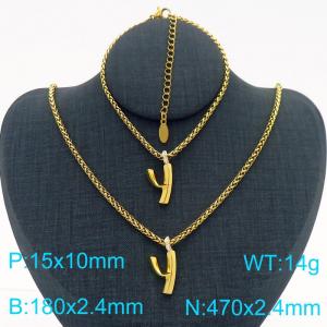 Gold Color Stainless Steel Letters y Basket Chain Necklace Bracelets For Women Men - KS220049-Z