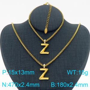 Gold Color Stainless Steel Capital Letters Z Basket Chain Necklace Bracelets For Women Men - KS220050-Z