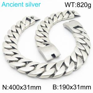 31mm Domineering Ancient Silver Cuban Chain Bracelets Necklaces Stainless Steel Jewelry Set - KS220091-KJX