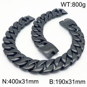 31mm Domineering Black Plating Cuban Chain Bracelets Necklaces Stainless Steel Jewelry Set - KS220094-KJX