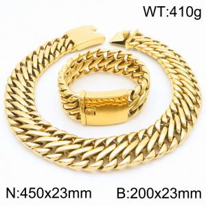 23mm Wide Chunky Chain 18k Gold Plated Stainless Steel Bracelets Necklaces Punk Jewelry Set - KS220099-KJX