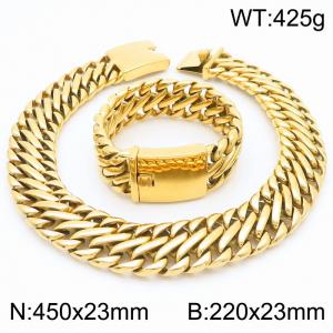 23mm Wide Chunky Chain 18k Gold Plated Stainless Steel Bracelets Necklaces Punk Jewelry Set - KS220100-KJX