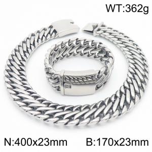 23mm Wide Chunky Chain Jewelry Set Stainless Steel Bracelets Necklaces Punk for Men - KS220101-KJX