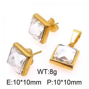 Stainless steel square crystal stone set - KS220199-Z