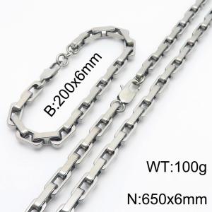 650mm Rectangle Link Chain Stainless Steel Set Bracelet Necklace Steel Color - KS220212-Z
