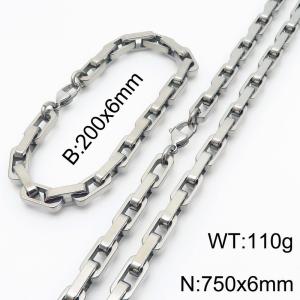 750mm Rectangle Link Chain Stainless Steel Set Bracelet Necklace Steel Color - KS220221-Z