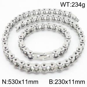 11MM Wide Punk Stainless Steel Bicycle Chain Jewelry Set Men's Charm Bracelet Necklace - KS220486-KFC