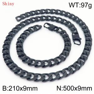 9mm minimalist stainless steel imitation cast chain polished black bracelet necklace two-piece set - KS220790-Z